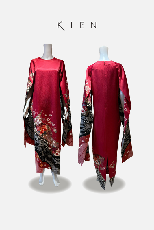 Raglan L, Suou (Japanese reddish-brown), Fan pattern, Shibori (tie-dye) [4570191671250]