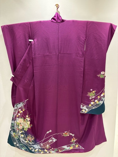 紫　牡丹　草花　刺繍　金糸［4570191712892］