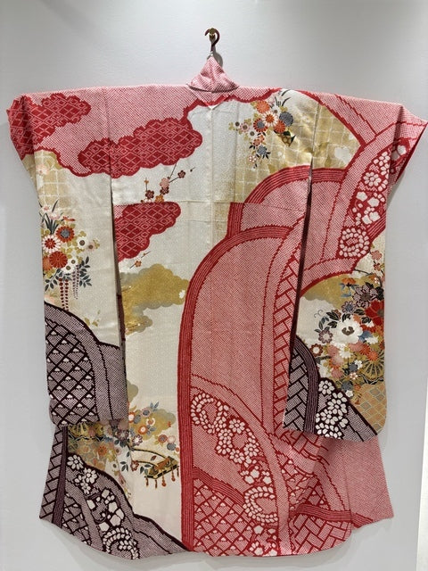 赤　白　紫　花車 雲文 金彩 絞り［4570191713639］