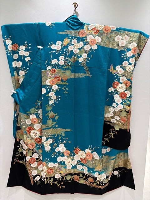 青緑　枝垂桜 蝶 金彩 染め分け［4570191713646］