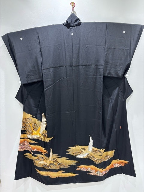 黒留　飛鶴文　駒刺繍　作家物　金彩［4570191712960］