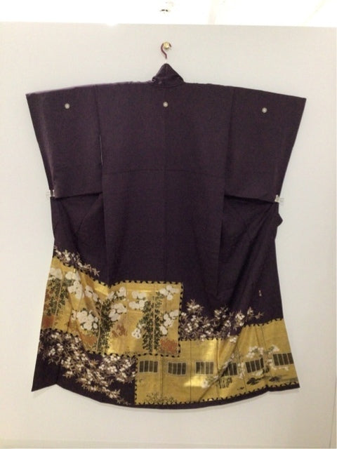 濃紫　菊 橘花 松尾光琳 落款あり箔 金彩［4570191710317］