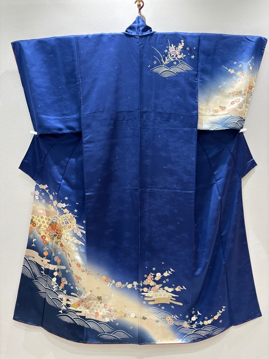 青　雪輪 草花 金彩 ぼかし［4570191716852］