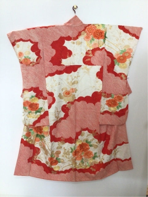 赤　白　牡丹　菊　刺繍 絞り［4570191710676］