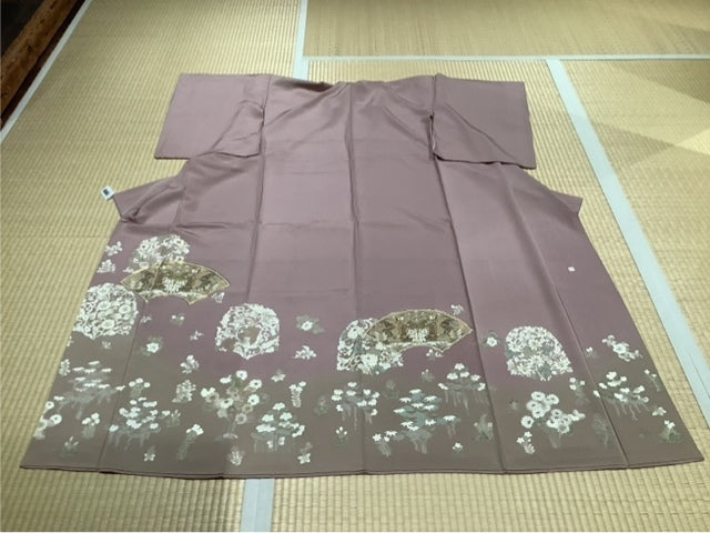 色留　ピンクグレー　ブラウングレー　グラデ　扇　ペガサス　花輪　葡萄　藤