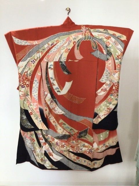 赤　焦茶　熨斗　花　絞り　［4570191654383］