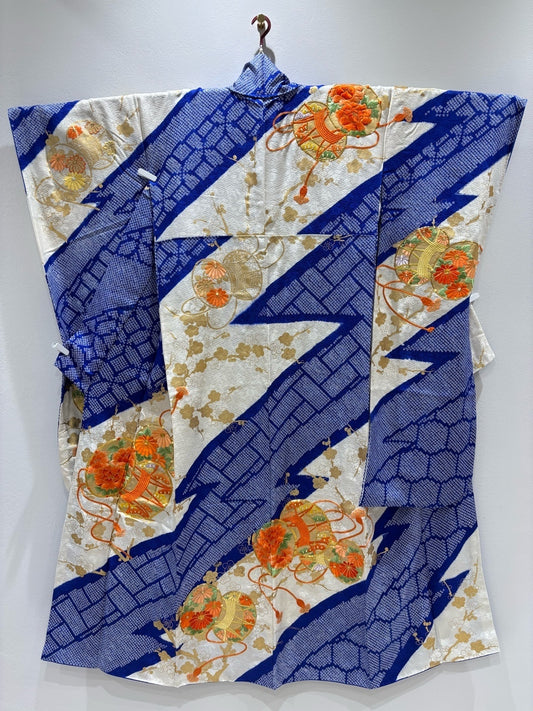 Blue and white, drum, flowers and plants embroidery, tie-dye [4570191719655]