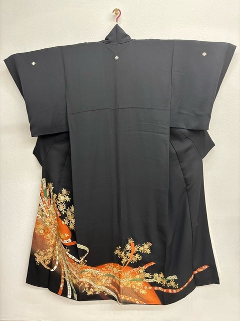 黒留　束ね熨斗吉祥草花文　暈し染め　金彩　作家物［4570191713462］