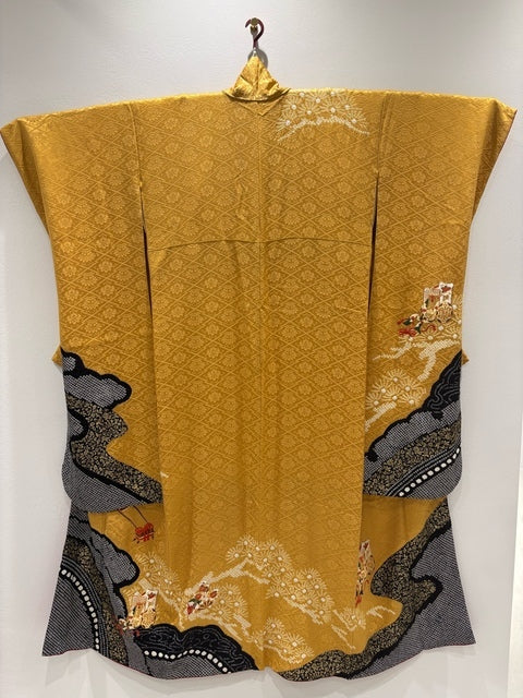山吹色　御所車 花唐草 刺繍 絞り［4570191713011］