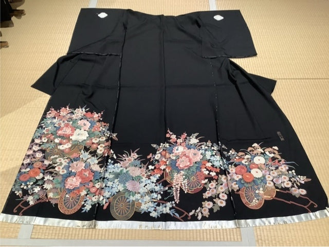 黒留　四季の花　蘇州刺繍　花車［4570191658336］