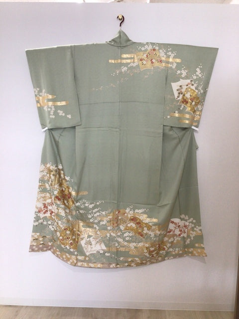 訪問着　灰緑　冊子　ヱ霞　金糸　金彩［4570191712038］