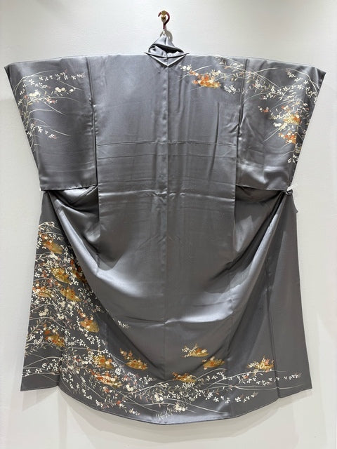 訪問着 灰色 グレー 秋草 橘 金糸 金彩［4570191714063］