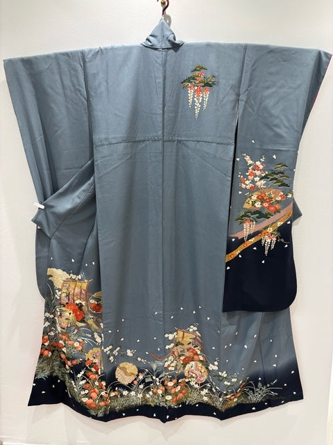 青灰色　グレー　雪輪　人物　金彩　ぼかし［4570191713530］