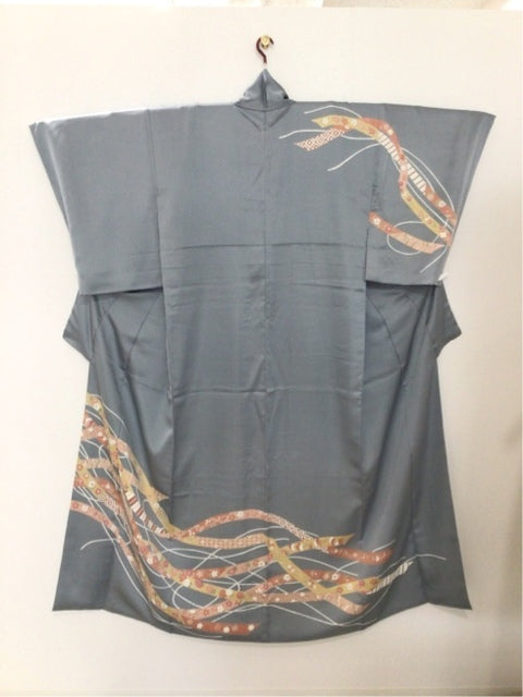 青灰色　熨斗 草花 金彩［4570191711307］