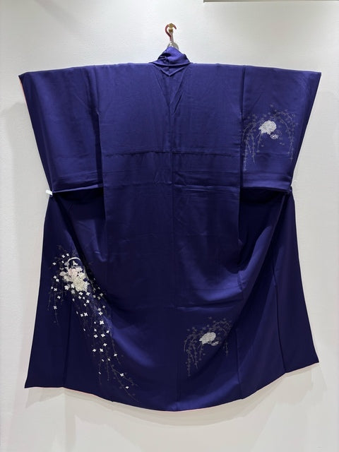 訪問着 ブルー 濃青 駒刺繍 花篭文 金彩［4570191714711］