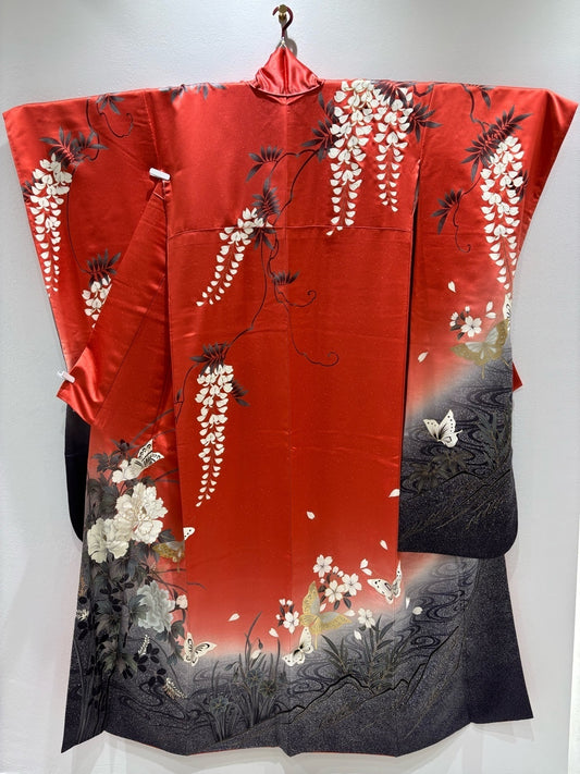 Red pearl peony butterfly gold thread gold embroidery [4570191719464]
