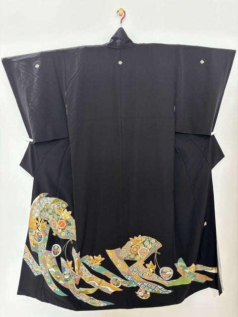 黒留　短冊扇面花文　作家物　駒刺繍　金彩［4570191711864］