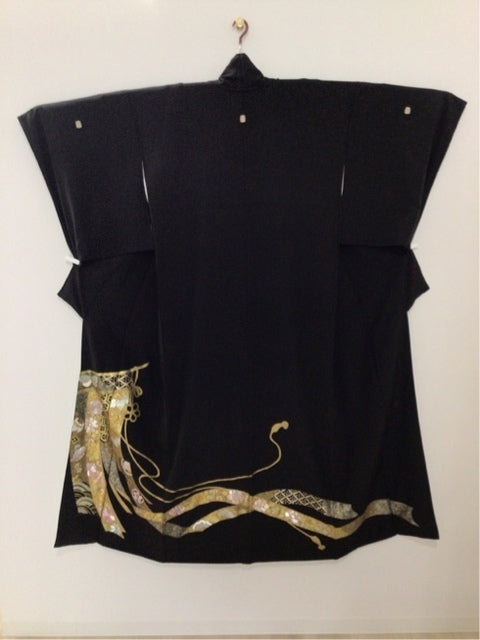 黒留　手刺し佐賀錦　几帳花文　金彩［0997719095475］