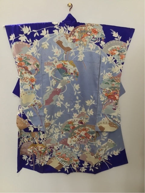 青　水色　檜扇 草花 金糸 金彩［4570191711437］