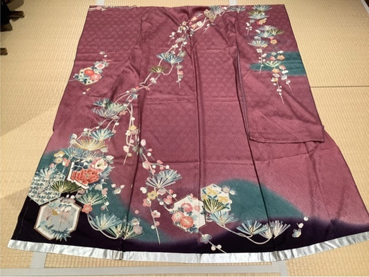 振袖　絞り　ピンク　紫　松　梅