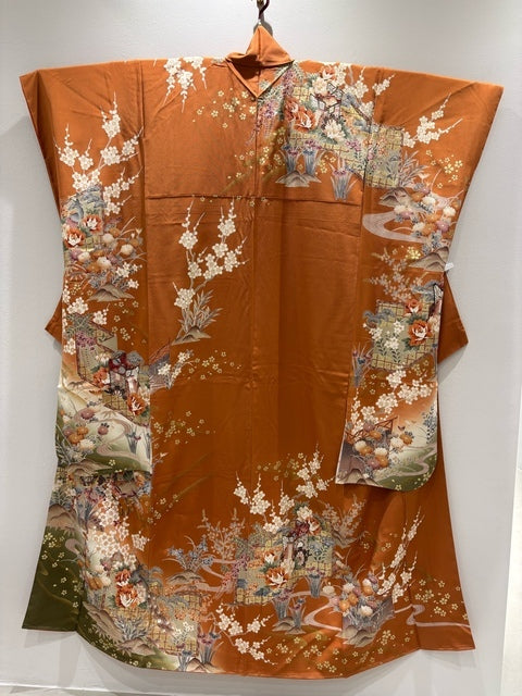 オレンジ　御所車 松竹梅 金糸 金彩［4570191713684］