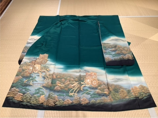 ブライトグリーン　ブラック　御所車　組紐　金銀箔　山　川［4570191656608］