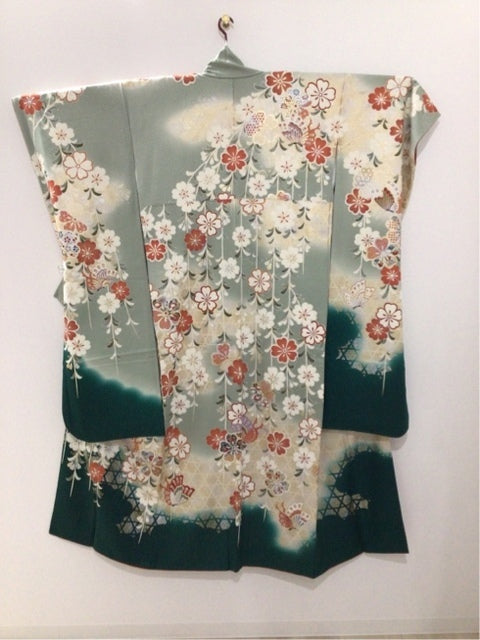 振袖　モスグリーン　梅　蝶　雲取り　［4570191654383］