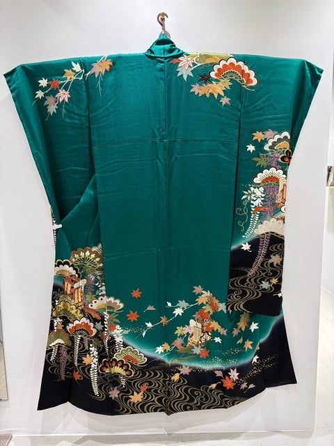 振袖 緑 御所車 笠松 金彩 染め分け［4570191714780］