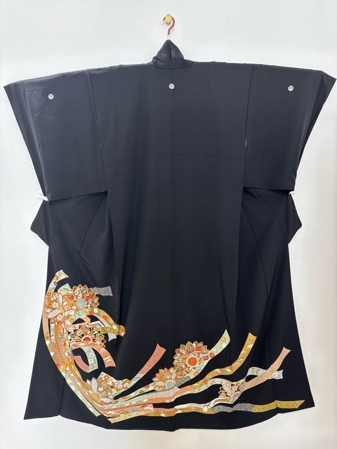 黒留　束ね熨斗花文　宝尽くし　駒刺繍　金彩［4570191712311］