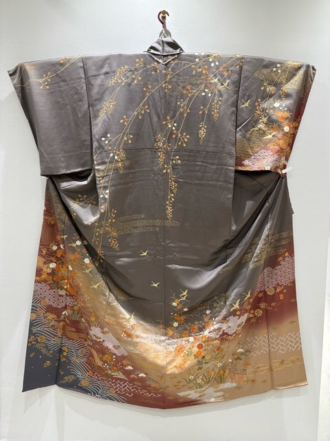 訪問着 灰紫 几帳 菊 金糸 刺繍［4570191714377］