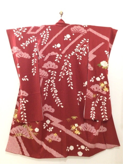 赤　南部絞り　刺繍　梅　牡丹 [4570191658961]