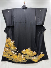 Load image into Gallery viewer, 黒留　枝桜松文　駒刺繍　金彩 ［4570191717194］
