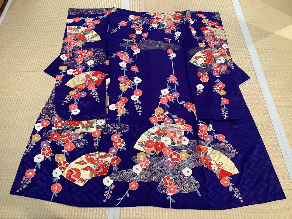 振袖　紺紫　扇　枝垂れ梅 [4570191650231]