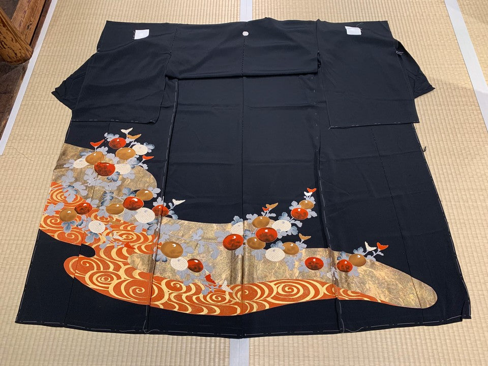 黒　オレンジ　菊　蕪　流水紋様 [4570191650477]