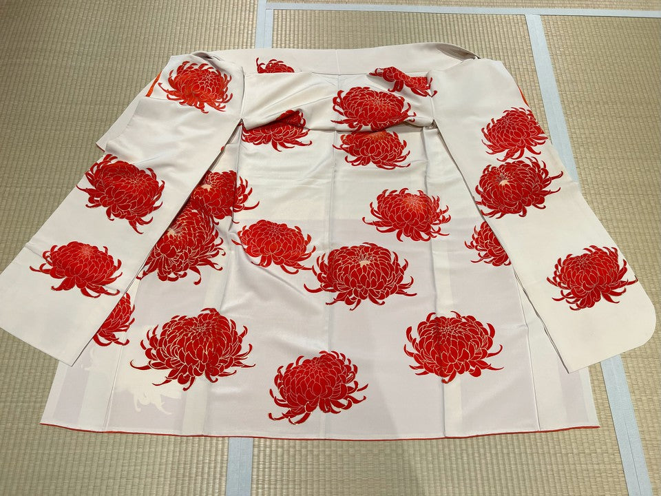 振袖　クリーム　朱赤　菊 [4570191650521]