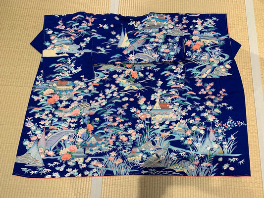 Small patterned kimono, blue tones, pine tree design [4570191650880]