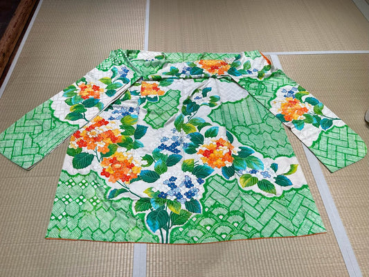 Yellow-green, tie-dye pattern, cherry blossoms, hydrangeas [4570191651054]