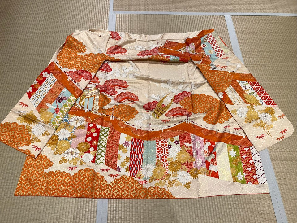 オレンジ、クリーム、幔幕模様、亀甲柄、松 [4570191651931]