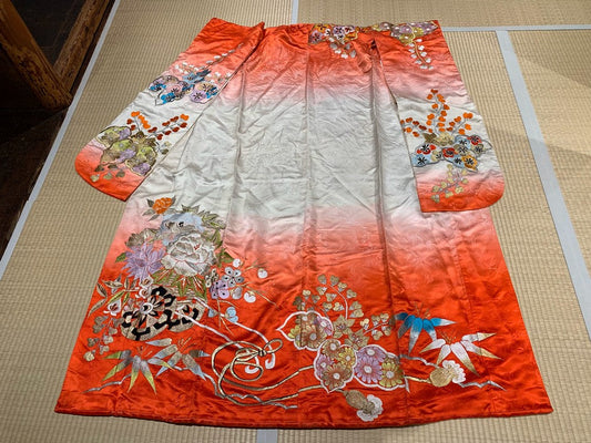 Red, white, flower cart, long-sleeved kimono [4570191652150]