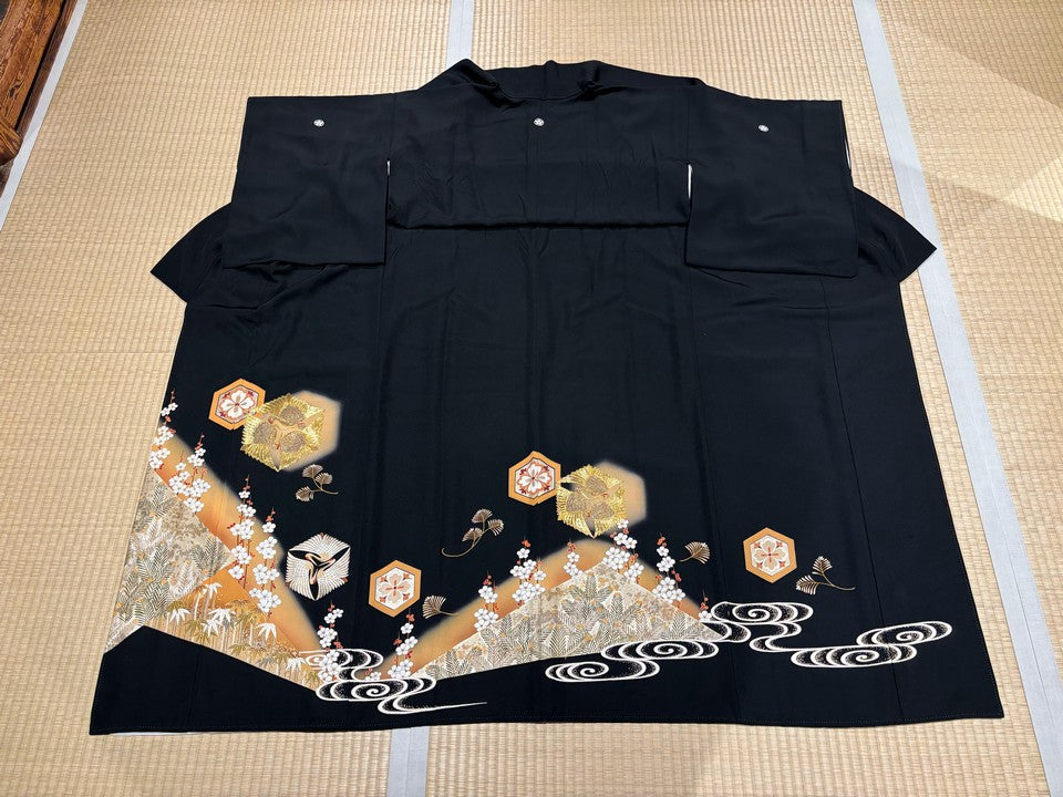 鶴、梅、亀甲文様、金 [4570191653454]