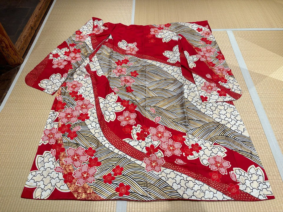 振袖　桜　梅　青海波文　赤 [4570191653492]