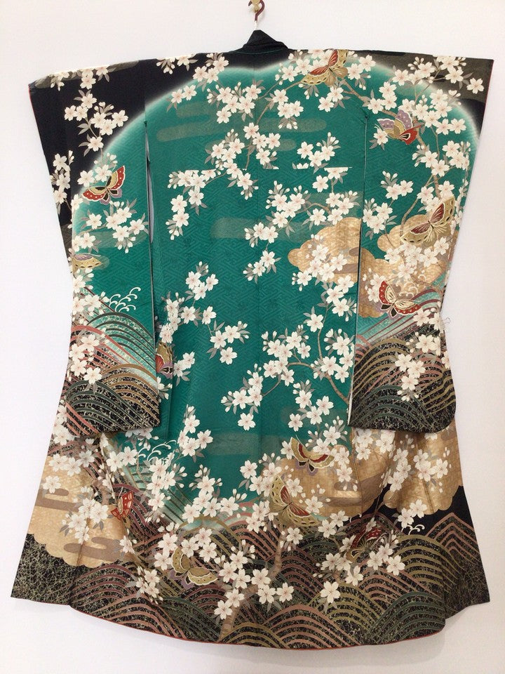 振袖　緑　木桜　蝶 [4570191655564]