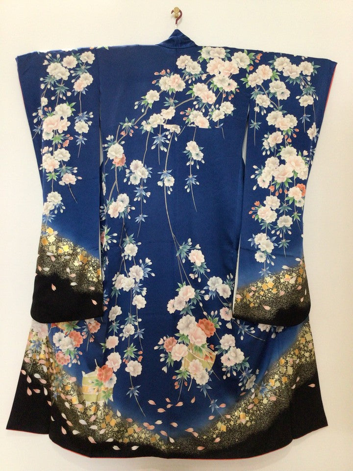 振袖　青色　糸巻き　芍薬 [4570191656004]