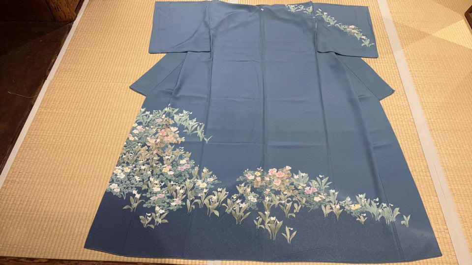 訪問着　灰水色　花 [4570191658794]