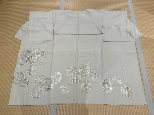 クリーム色、雪輪、花柄、刺繍、金駒 [4570191658923]