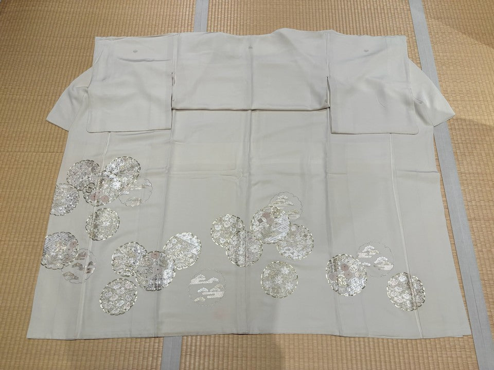 クリーム色、雪輪、花柄、刺繍、金駒 [4570191658923]